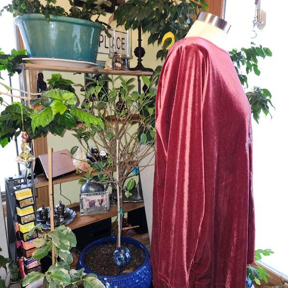 BEAUTFUL by Lawrence Zarian Stretch Velvety Sequin Tunic Cranberry - Picture 7 of 15